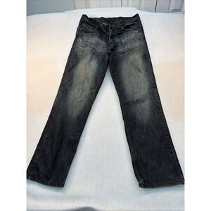 Helix Jeans Mens Size 31x32  Dark Blue Loose Straight Denim Embroidered READ